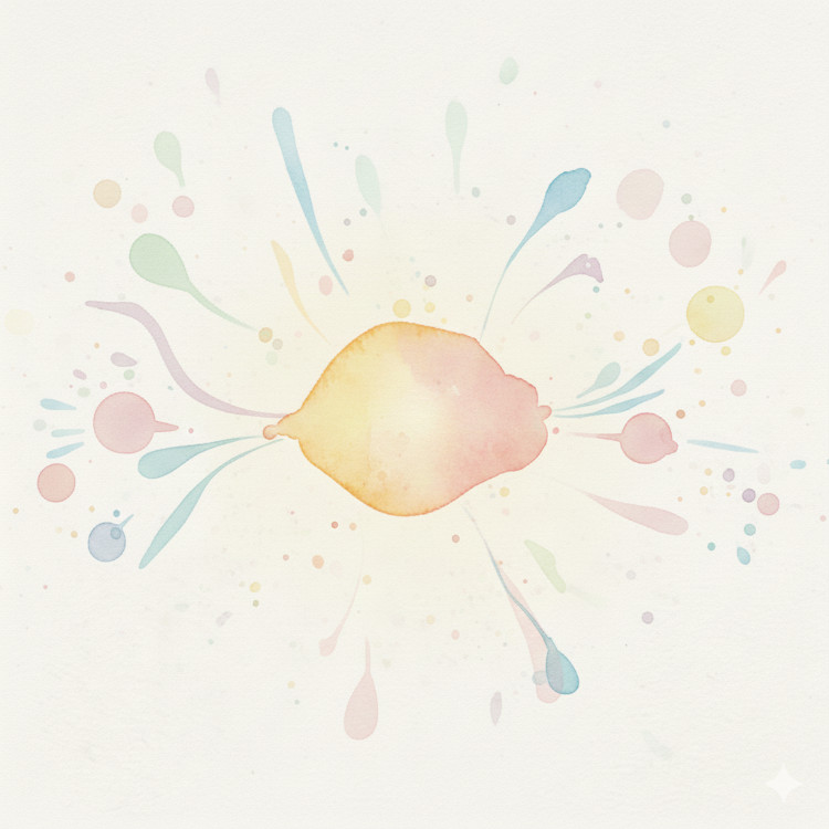 Illustrazione astratta acquerellata di forme organiche calde e azzurre, simbolo di presenza e confini sani nella relazione genitoriale